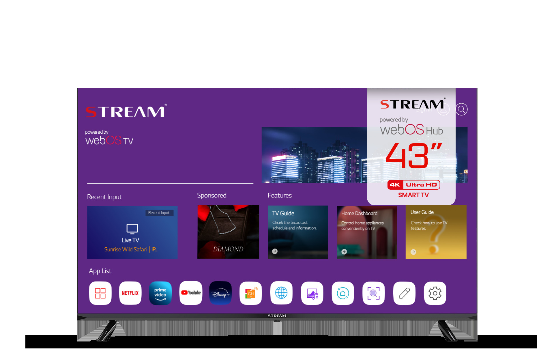 Télévision Stream, WEBOS 43 Pouces, HD