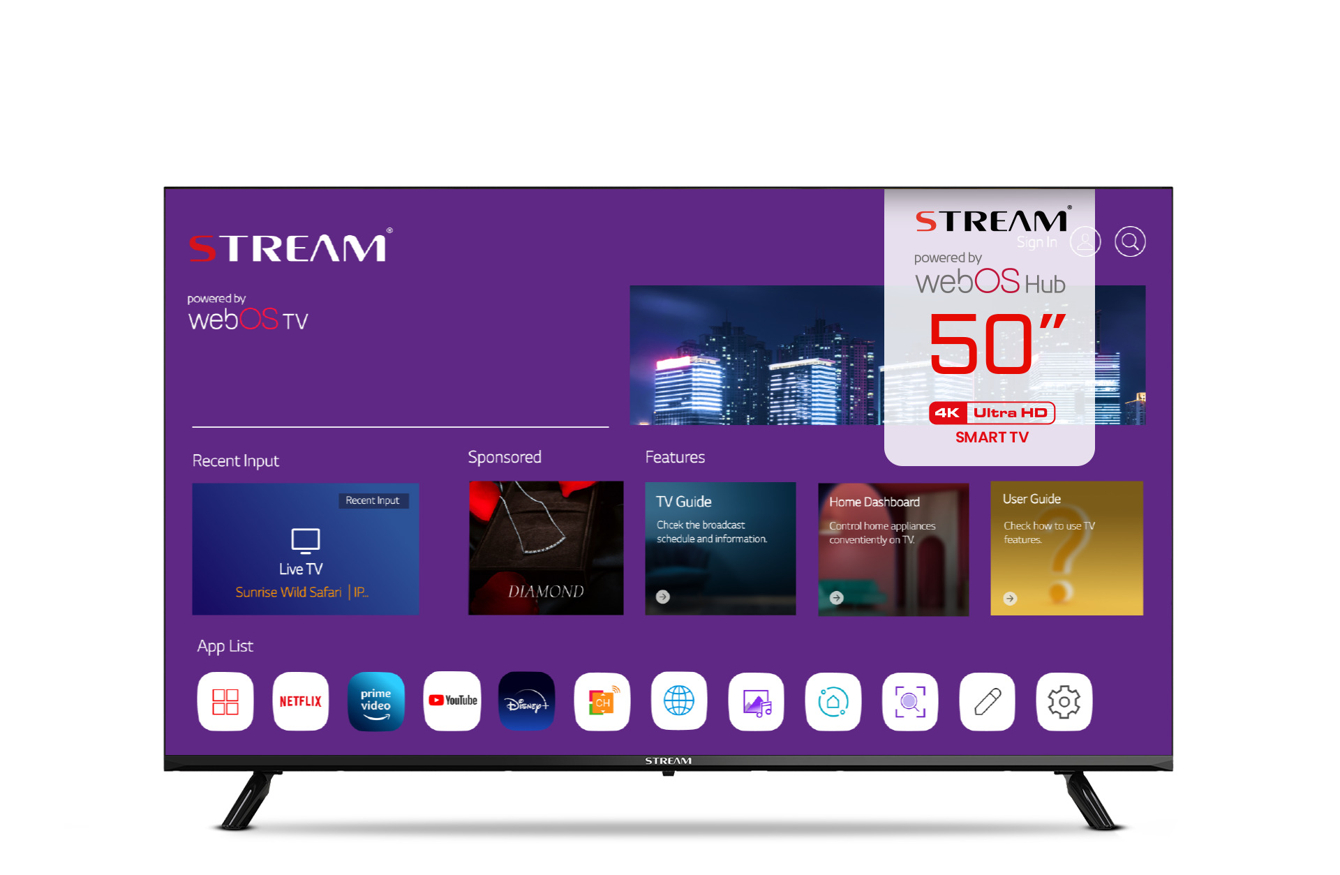 Télévision Stream, WEBOS 50 pouces , HD